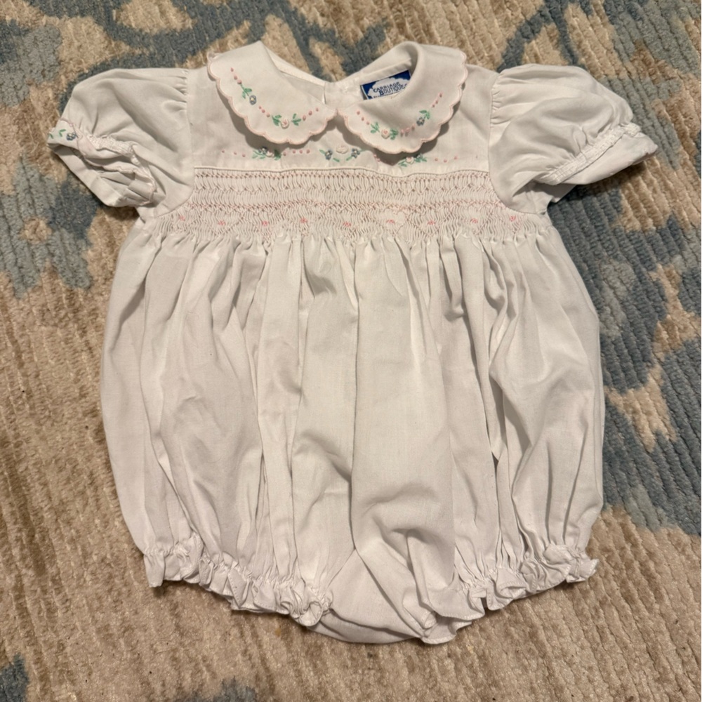 White Smocked bubble with Embroidered Details